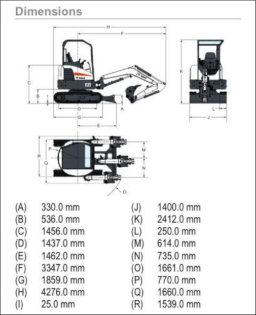 bobcat e25 hire bromley dimensions 2-500 | HCH Plant Hire & Groundworks